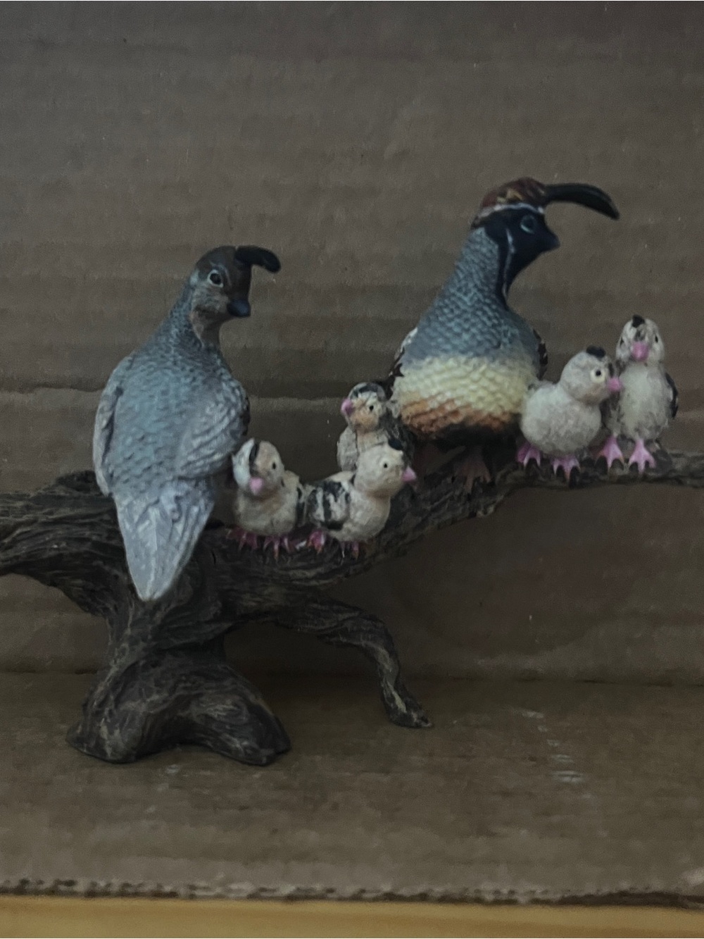 Signed GAHAM 2008 California Quail family figurine statue cabin/ rustic 770